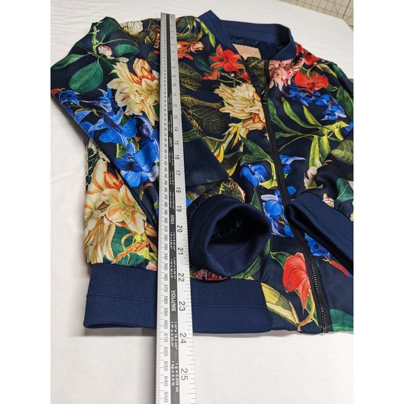 Gibson & Latimer Womens Floral Bomber Jacket Navy Blue Zip Up Medium LA3581SYP - Picture 3 of 10